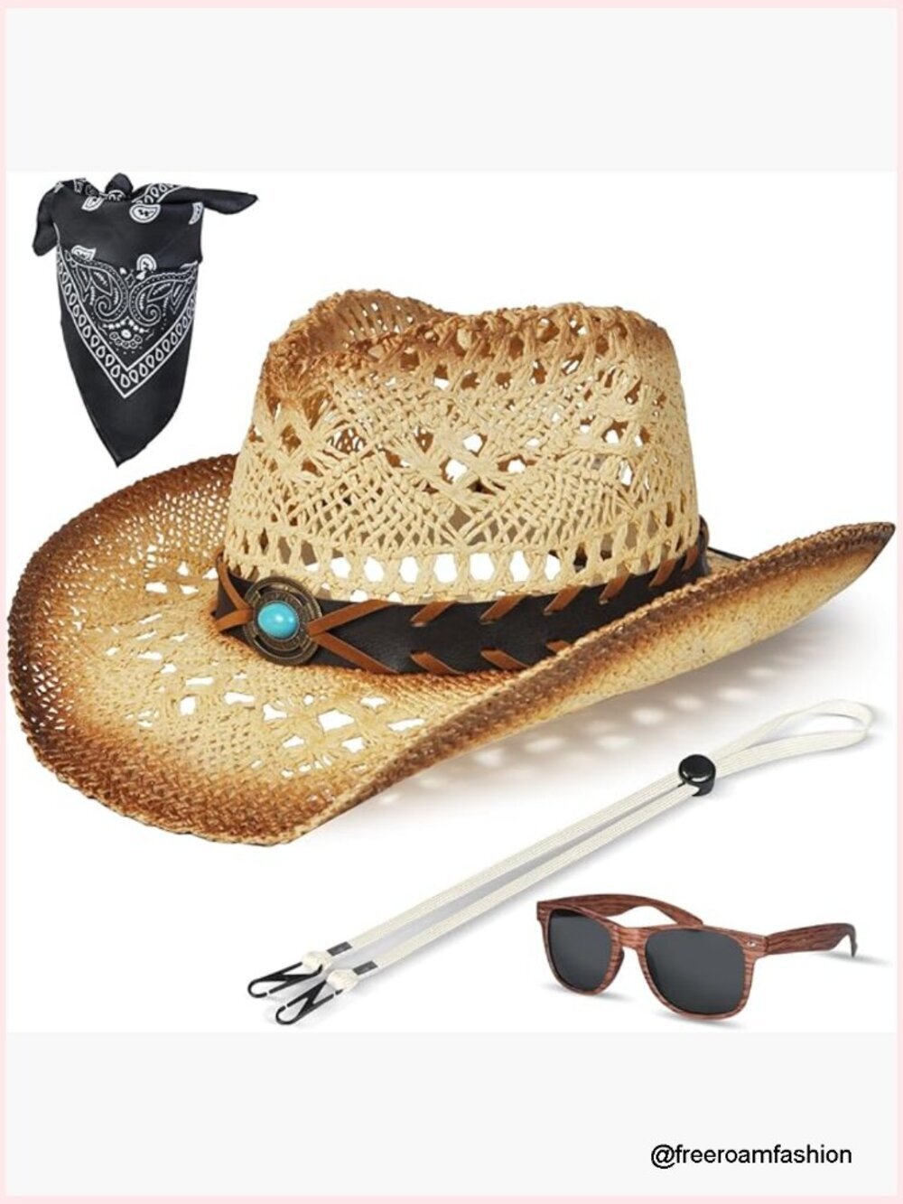 Wide Brim Western Straw Cowboy Hat - Adjustable Unisex